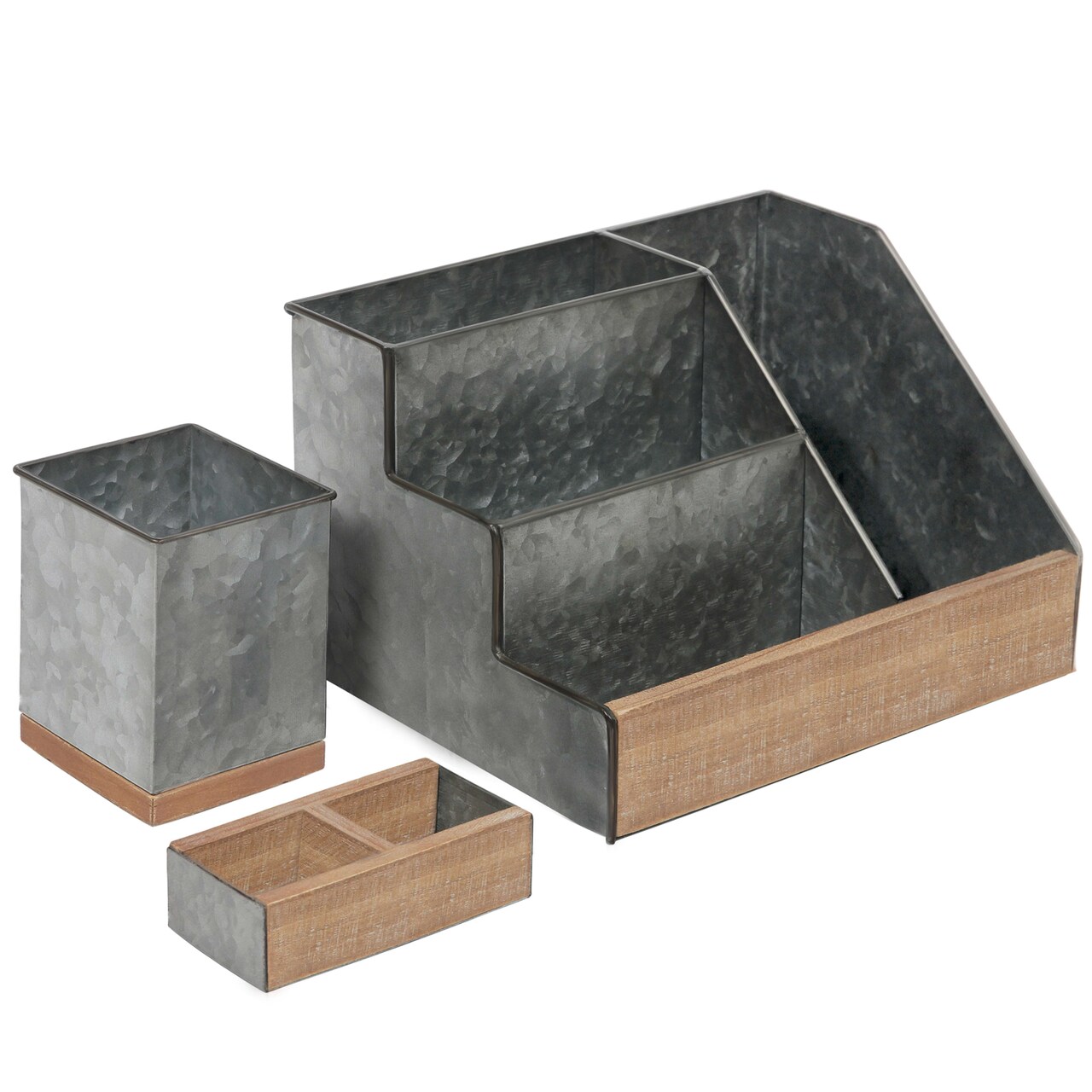 HBCY Creations 3 PIECE Desk Organizer Set- Rustic Mail Organizer For Desktop - Great For Rustic or Industrial Decor! Makeup Organizer For Vanity